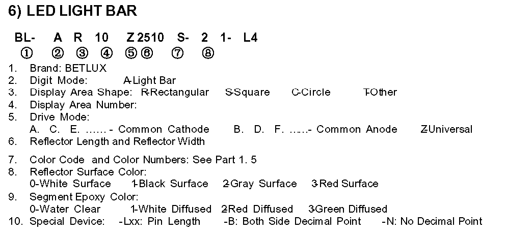 led light bar part no