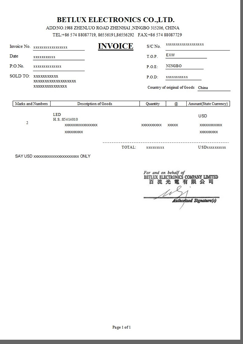 commercial invoice