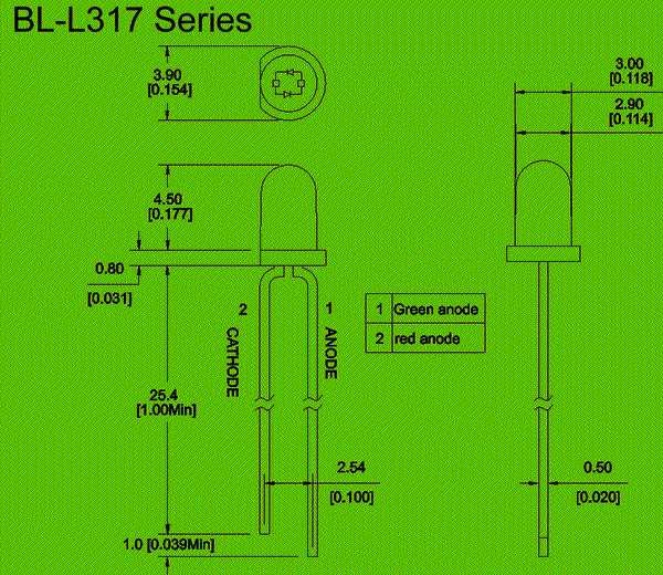 bicolor LED | 3mm LED | 2 PIN Package diagram 