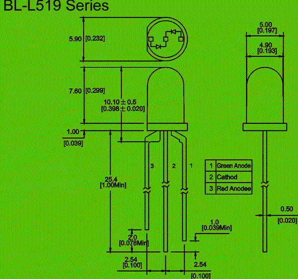 bicolor LED | 3 PIN | electronics component Package diagram 